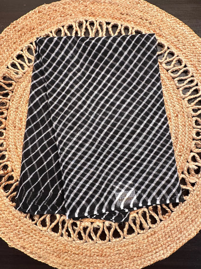 Black Khat Leheriya Kota Doria Pure Cotton Saree