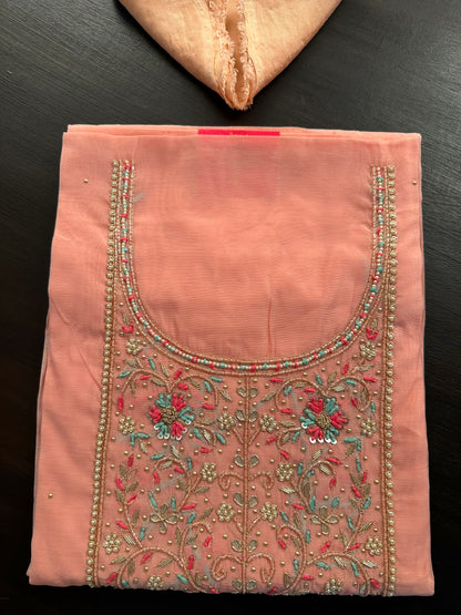 Peach Chanderi 3-Piece Suit With Banarasi Dupatta & Potli