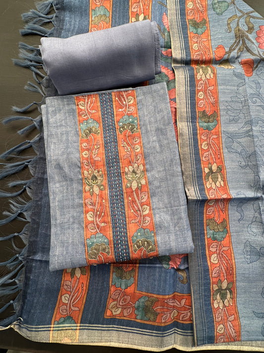 Blue Fancy Cotton 3-Piece Suit