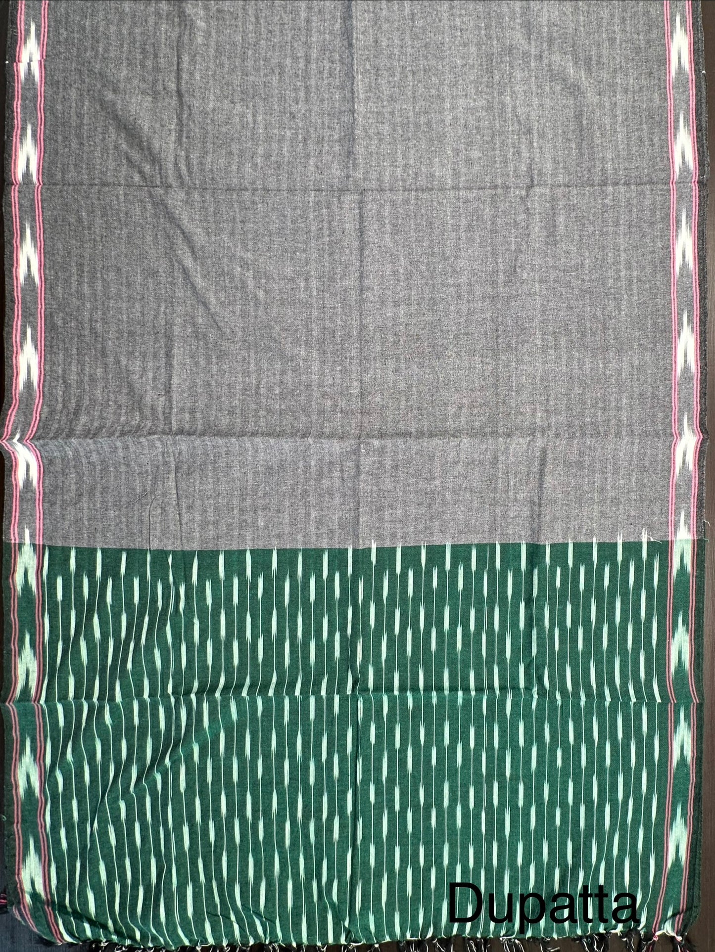 Bottle Green Ikkat Cotton Unstitched 3-Piece Suit