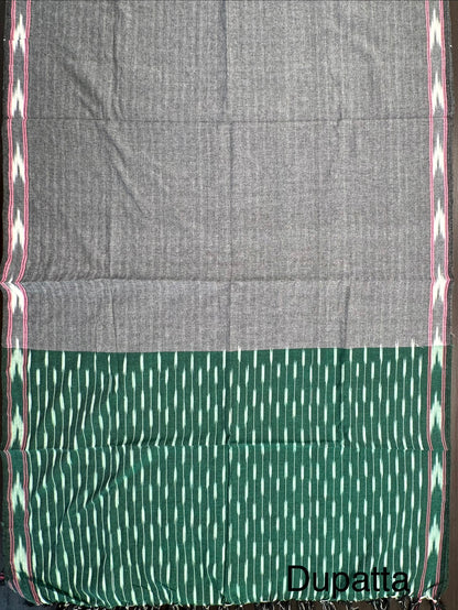Bottle Green Ikkat Cotton Unstitched 3-Piece Suit