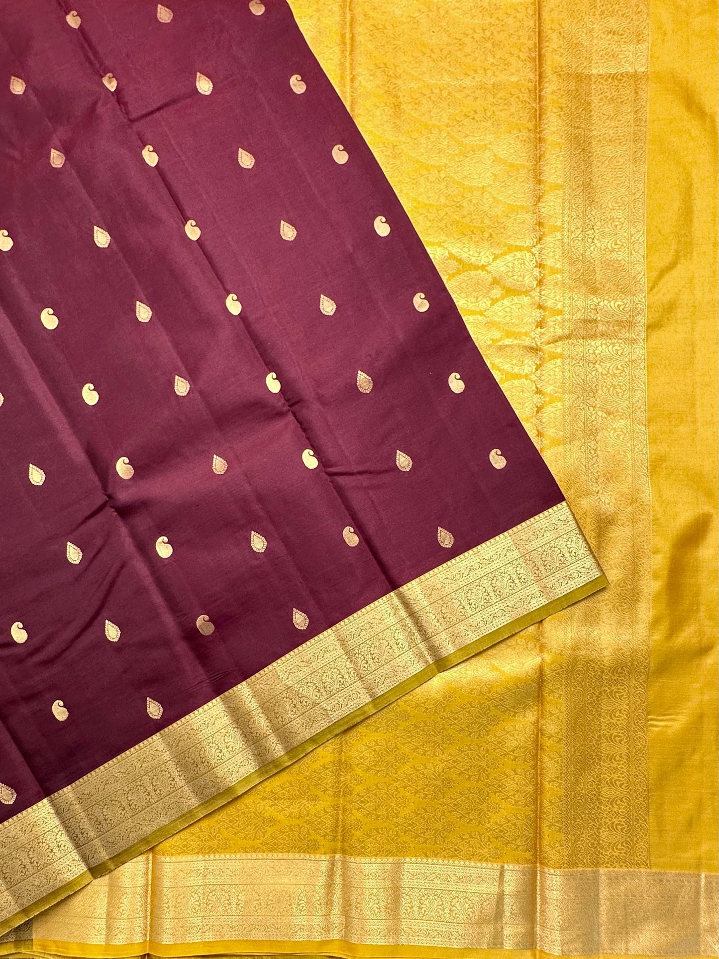 Wine-Mustard Pondicherry Pure Silk Saree