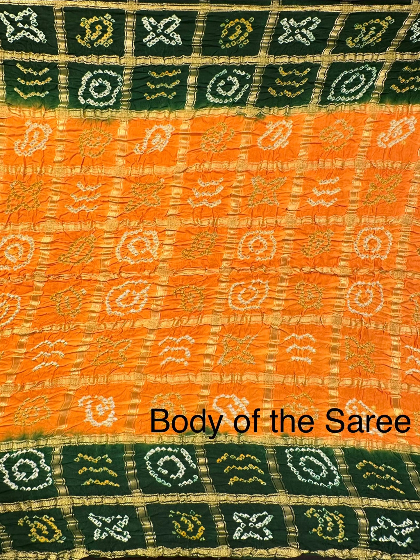 Mustard-Bottle Green Gharchola Bandhej Gajji Silk Saree