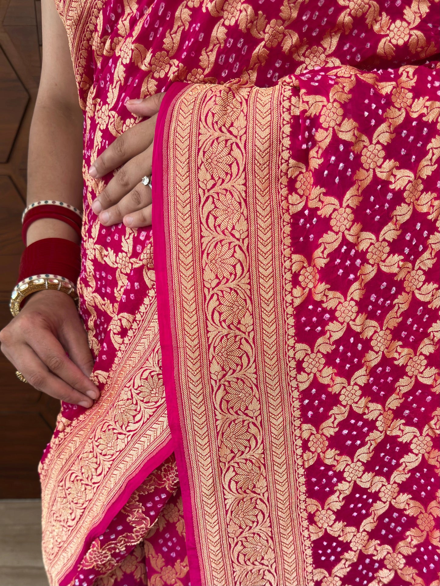 Rani Gharchola Bandhej Pure Georgette Saree