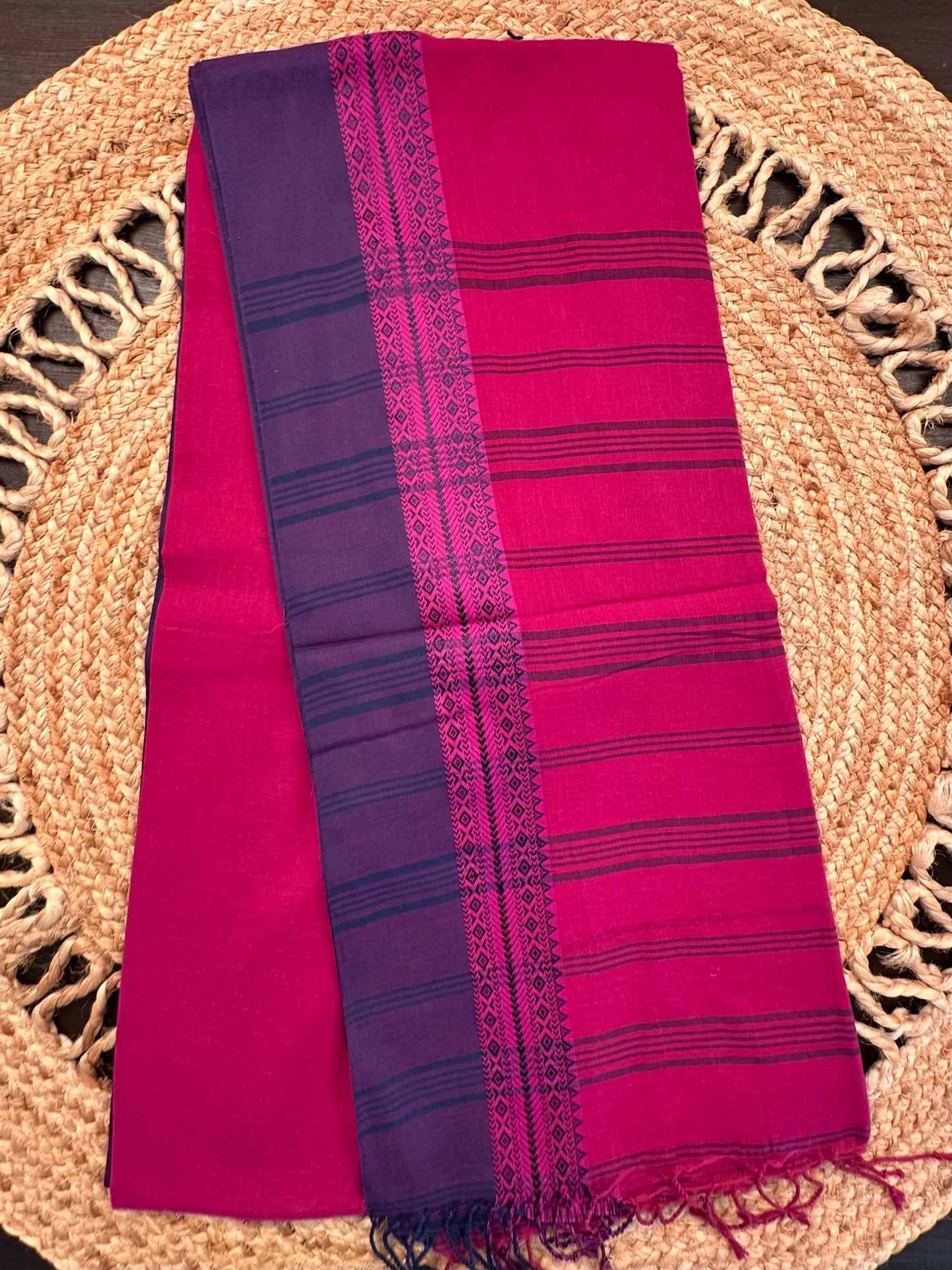 Magenta-Purple Piku Bengal Cotton Saree