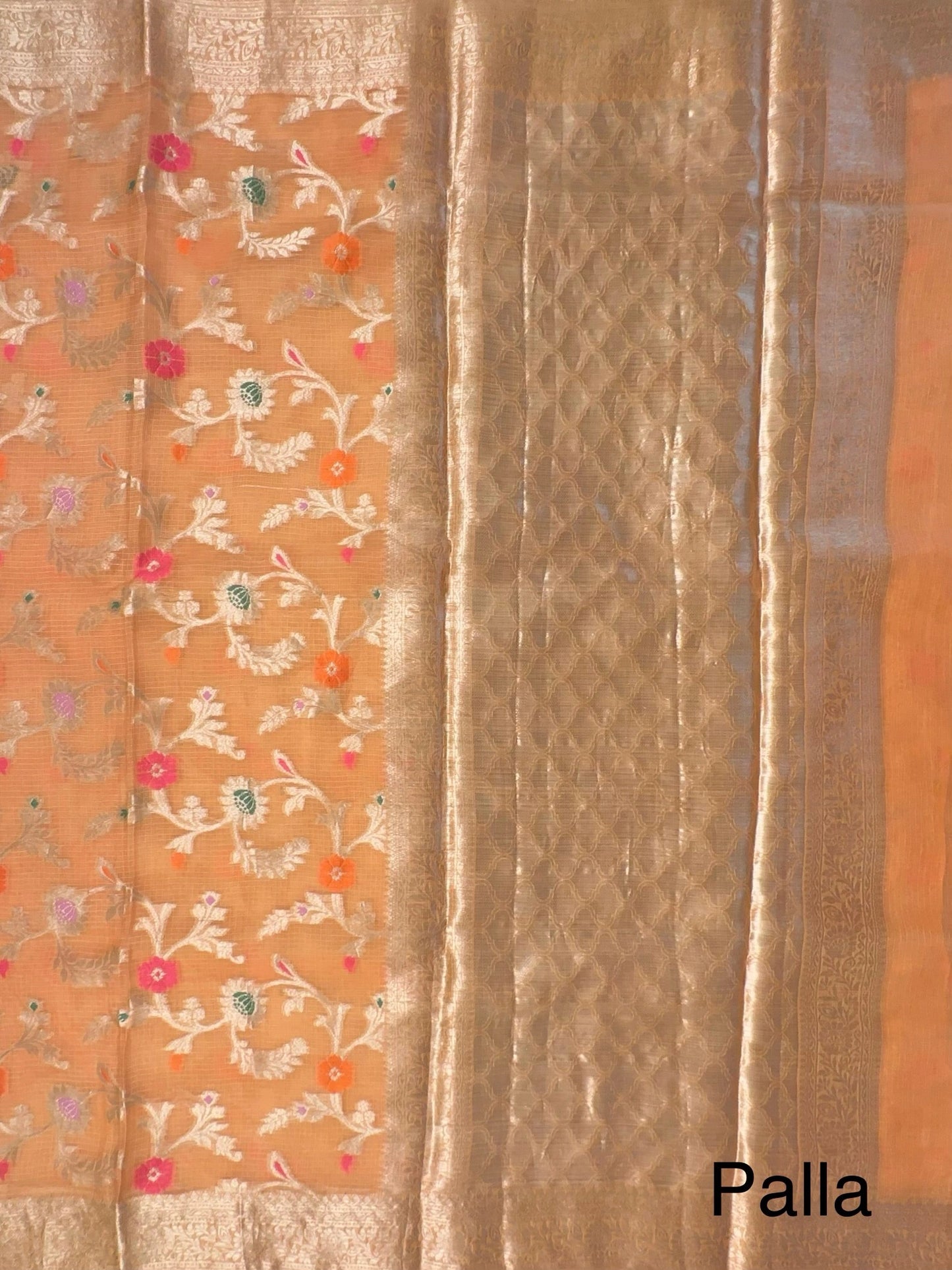 Peach Pure Kota Doria Silk Saree