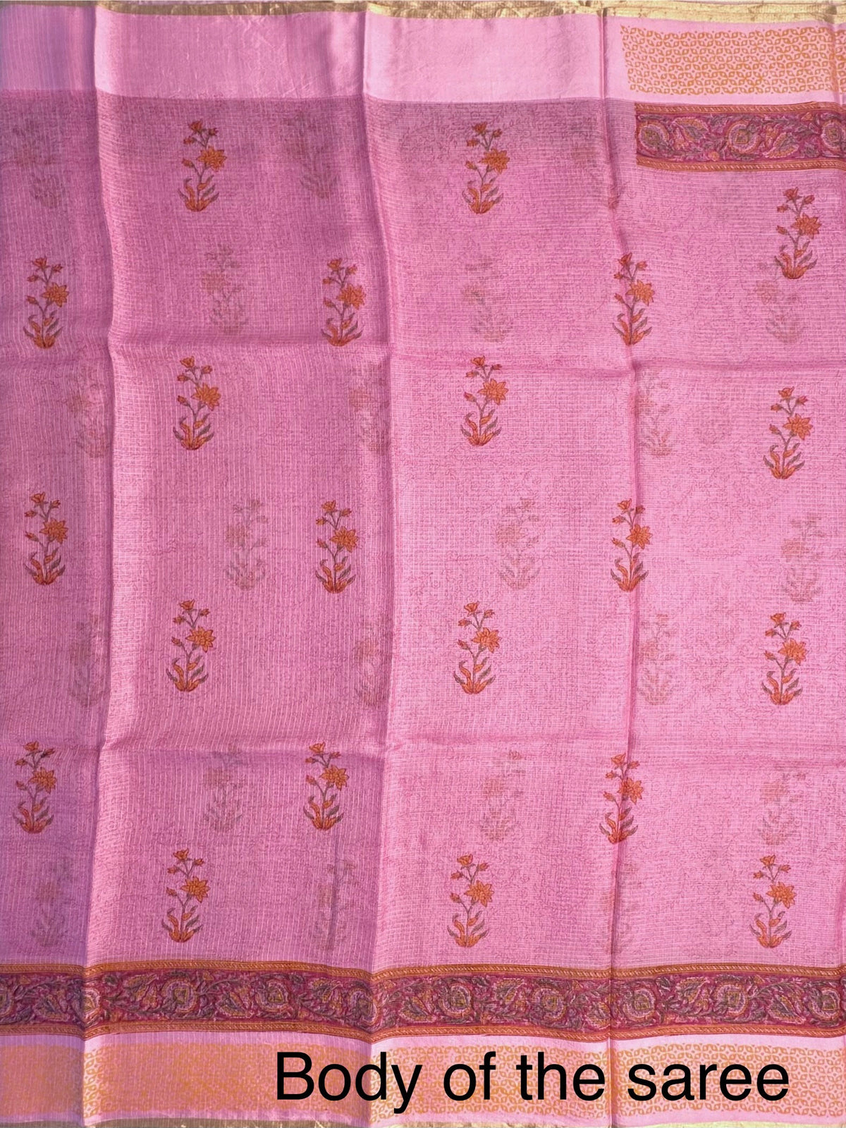 Pink Hand Block-Print Pure Kota Doria Silk Saree