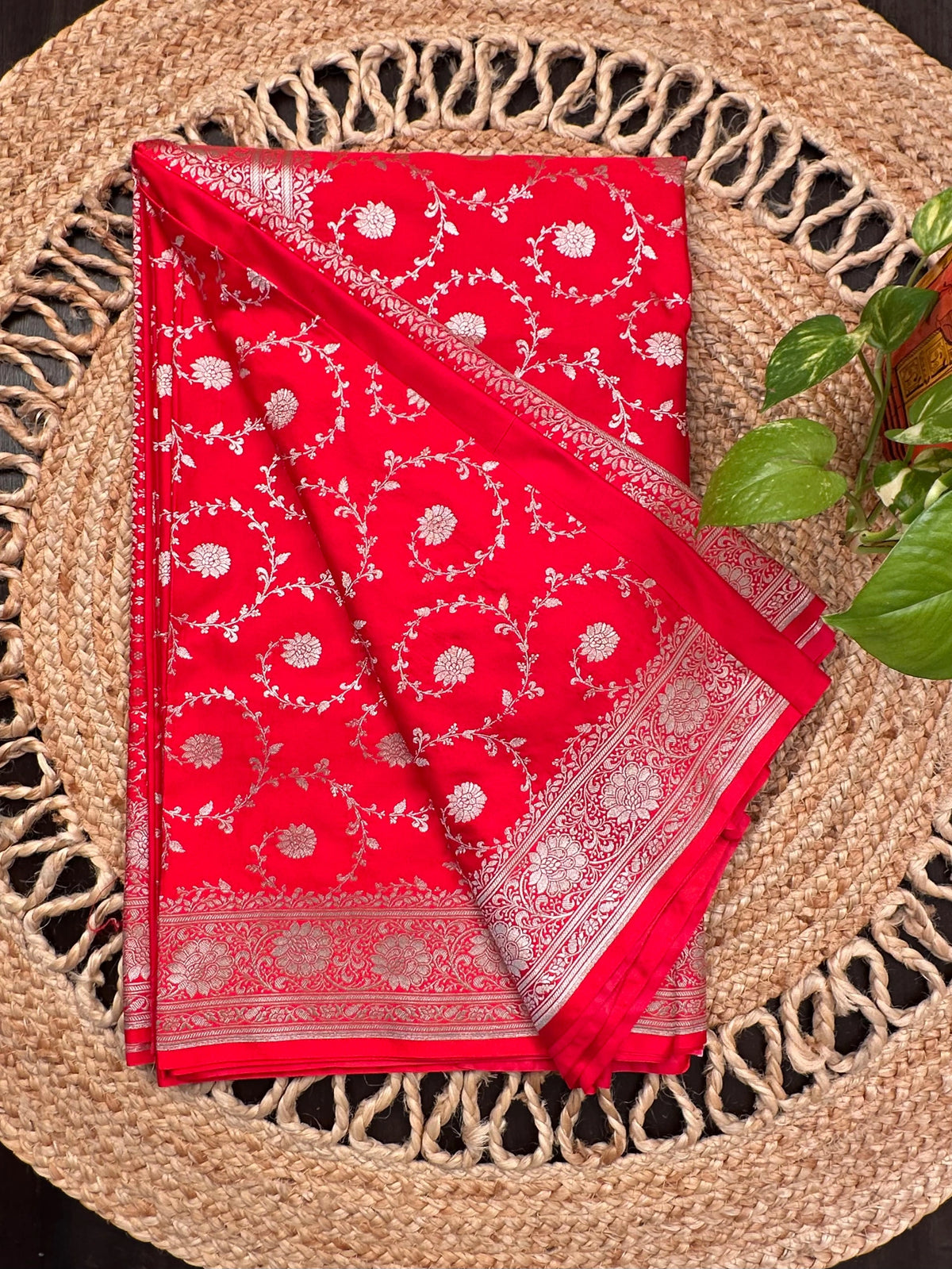 Red Banarasi Jaal Artificial Silk Saree
