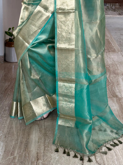 Sea Green Banarasi Pure Tissue Saree