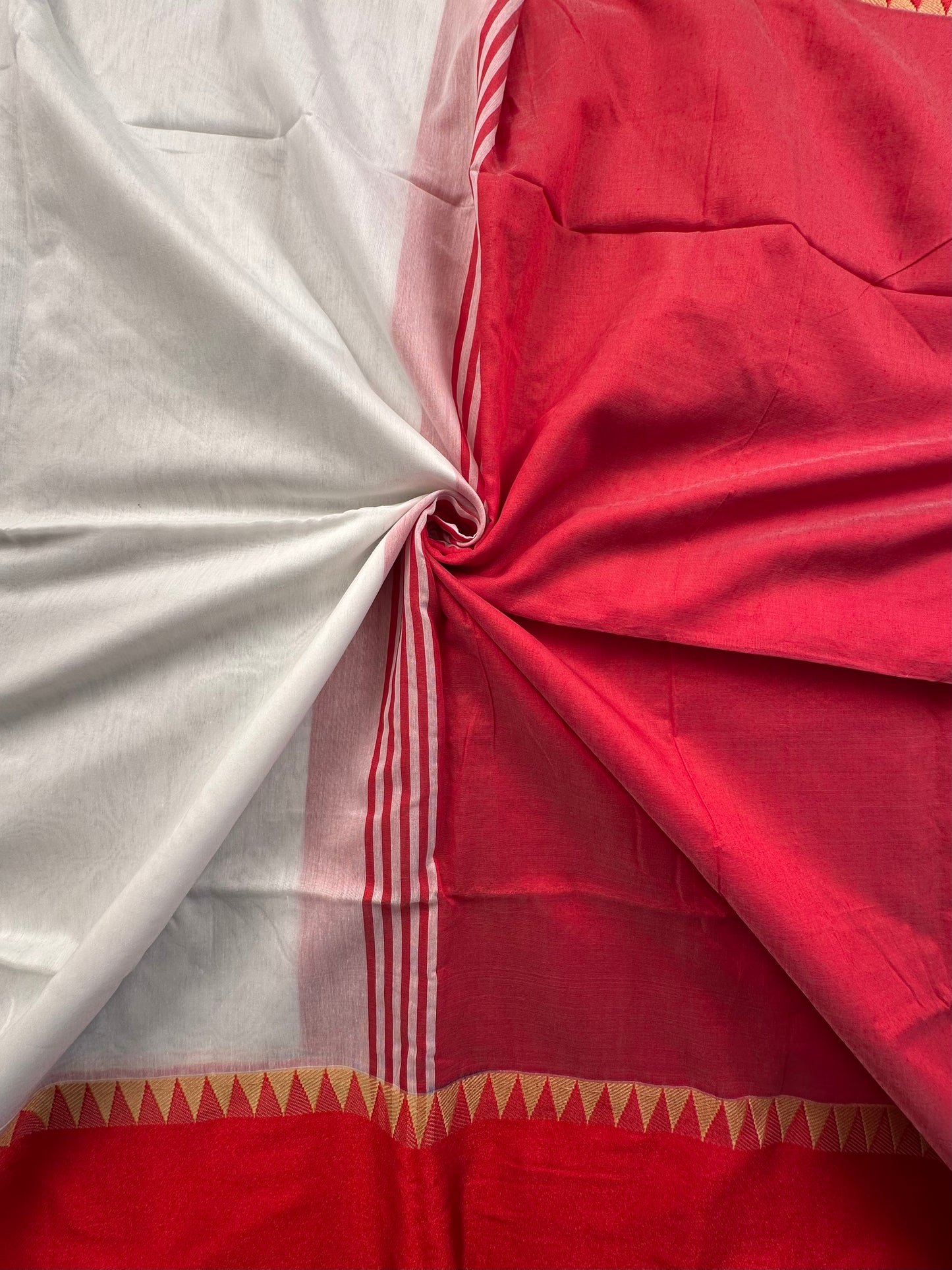 White Red Doodh Aalta Pure Cotton Saree
