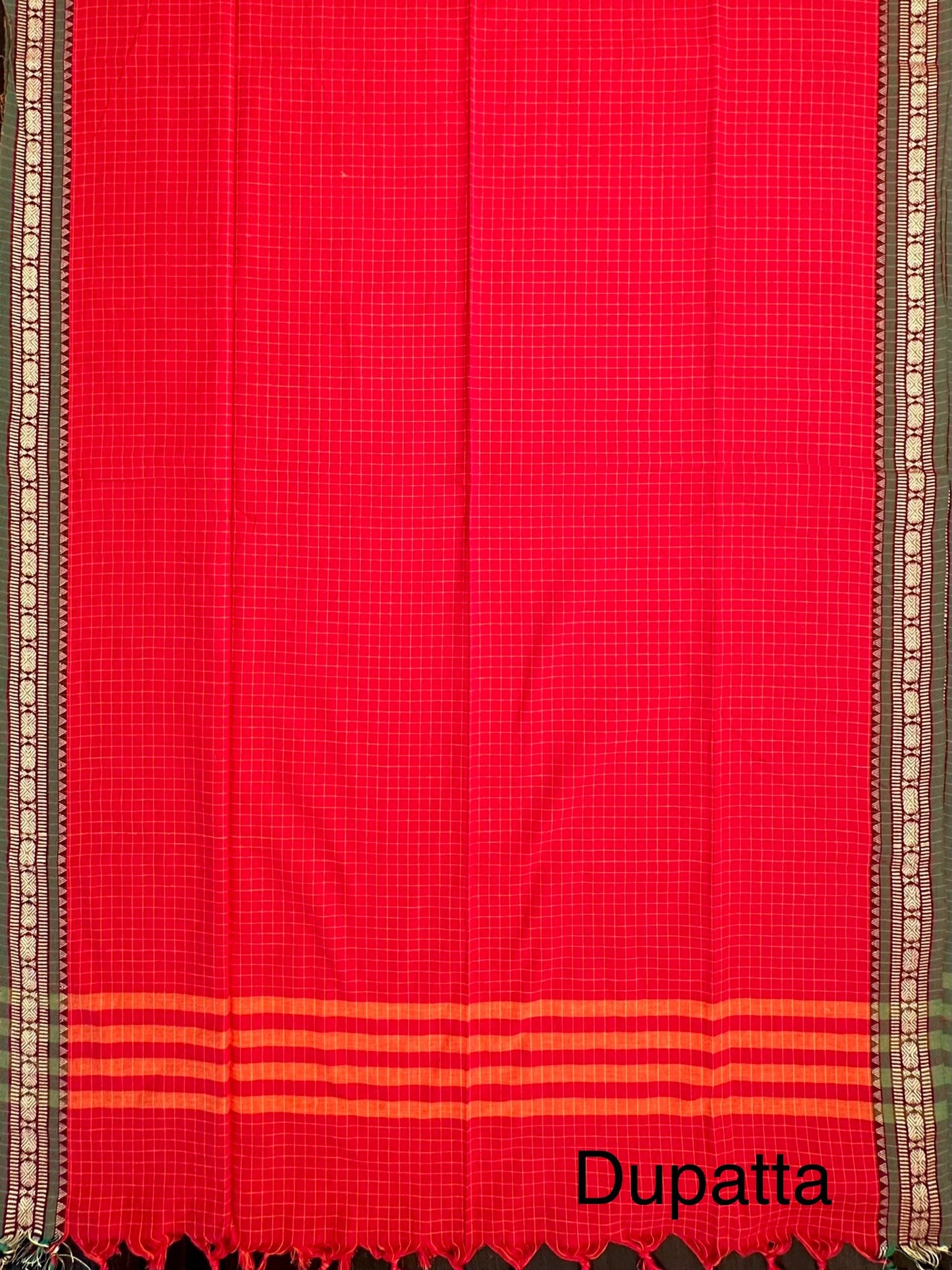 Red Checkered Dharwad South Cotton 3-Piece Suit