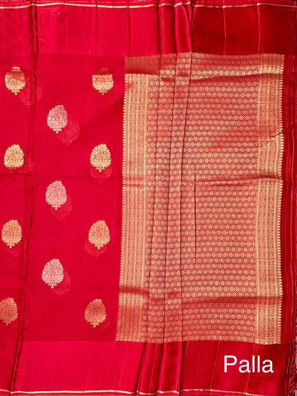 Red Manika Kota Doria Art Silk Saree