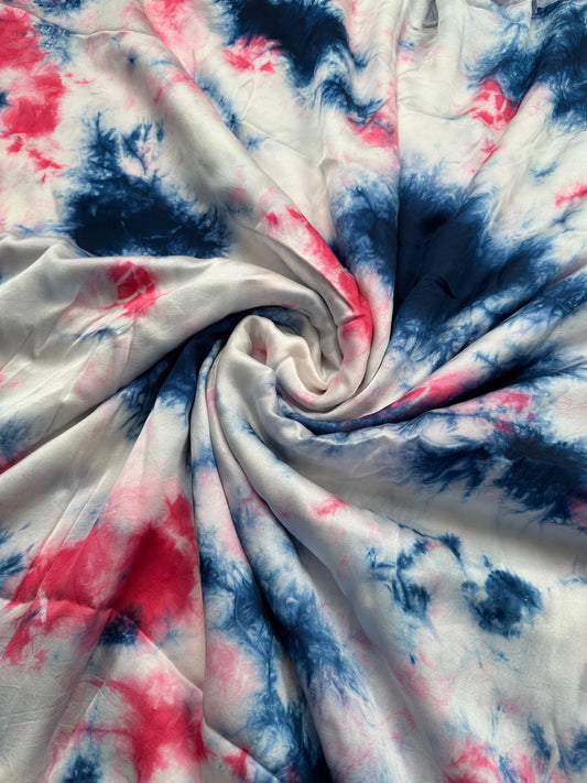 Blue-Pink Tie-Dye Cotton Satin Fabric