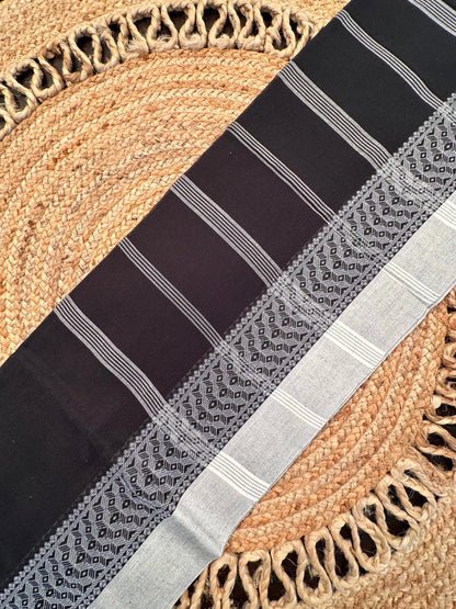 Black-Grey Piku Bengal Cotton Saree