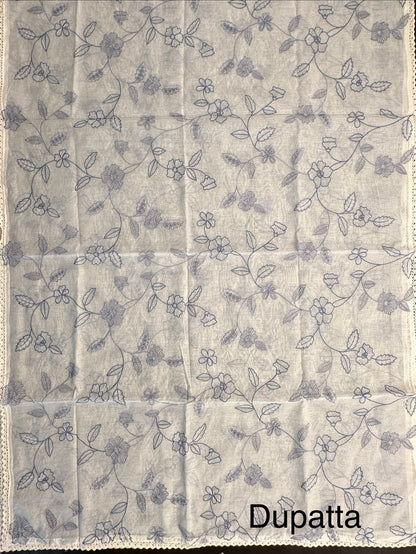 Off White-Blue Chanderi Suit