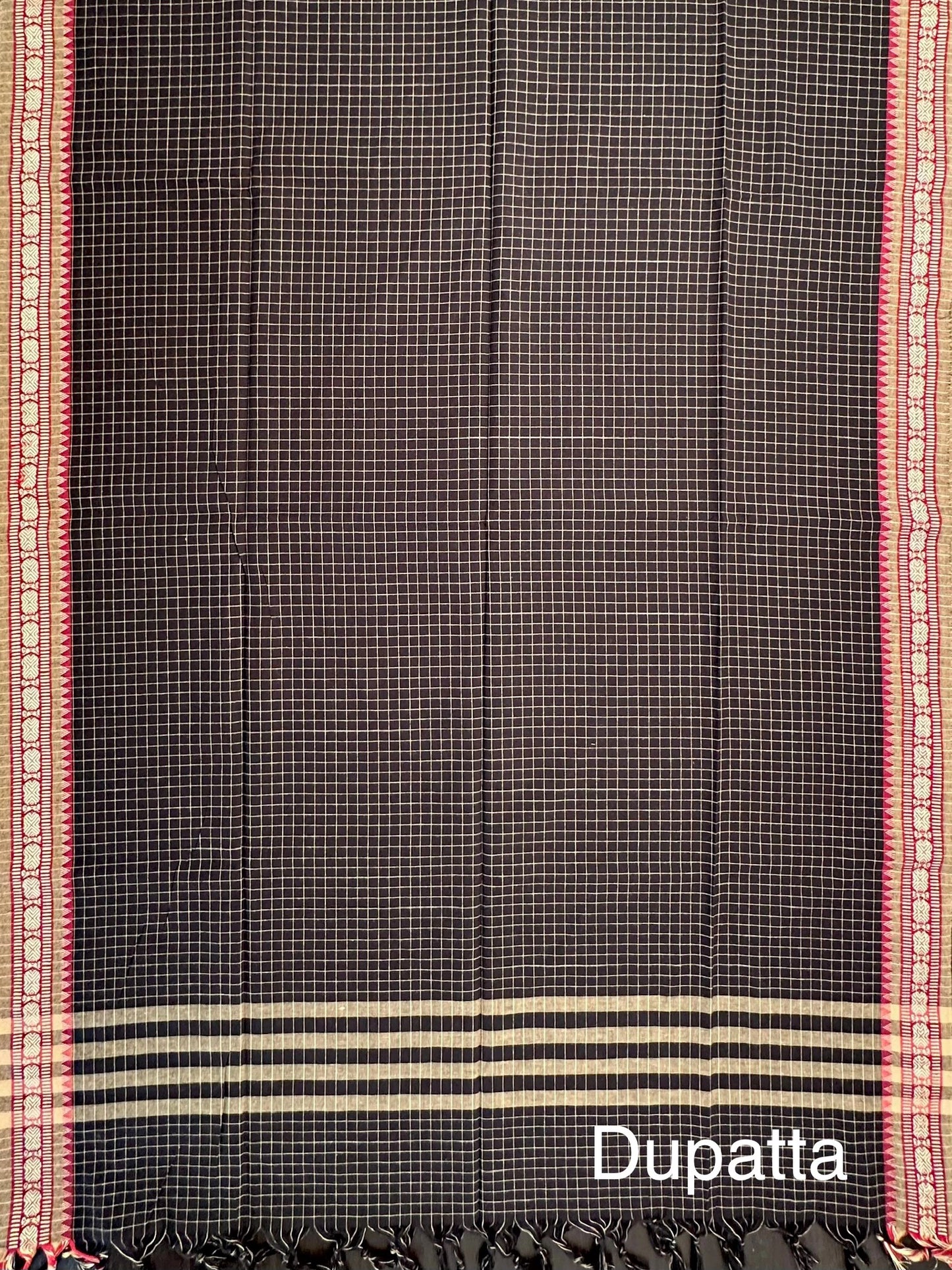 Black Checkered Dharwad South Cotton 3-Piece Suit