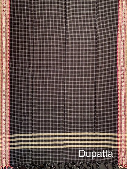 Black Checkered Dharwad South Cotton 3-Piece Suit