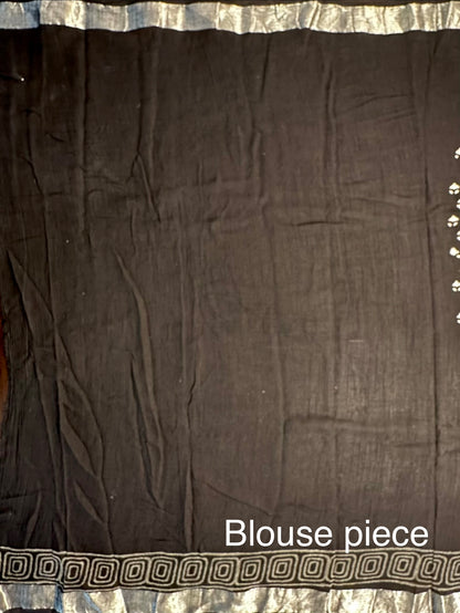 Black Printed Linen Saree