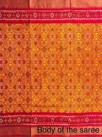 Mustard-Red Patola Handloom Silk Saree