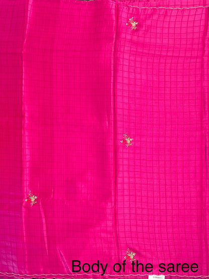 Rani Hand Embroidery Pure Tussar Silk Saree
