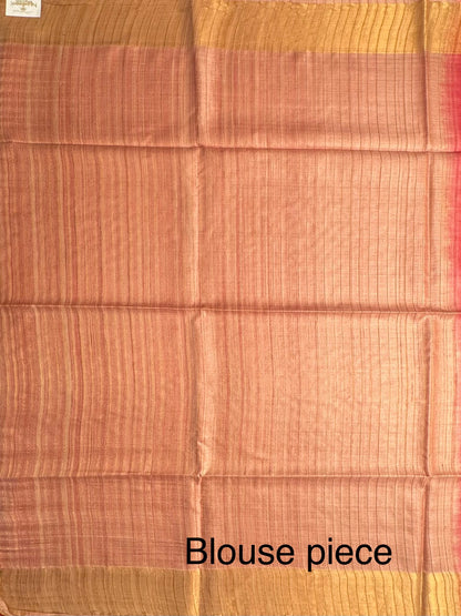 Red-Peach Handloom Tussar Silk Saree