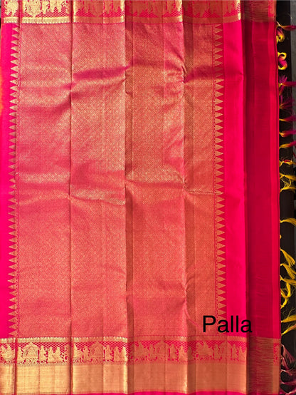 Orange-Rani Handloom Kanjivaram Pure Silk Saree