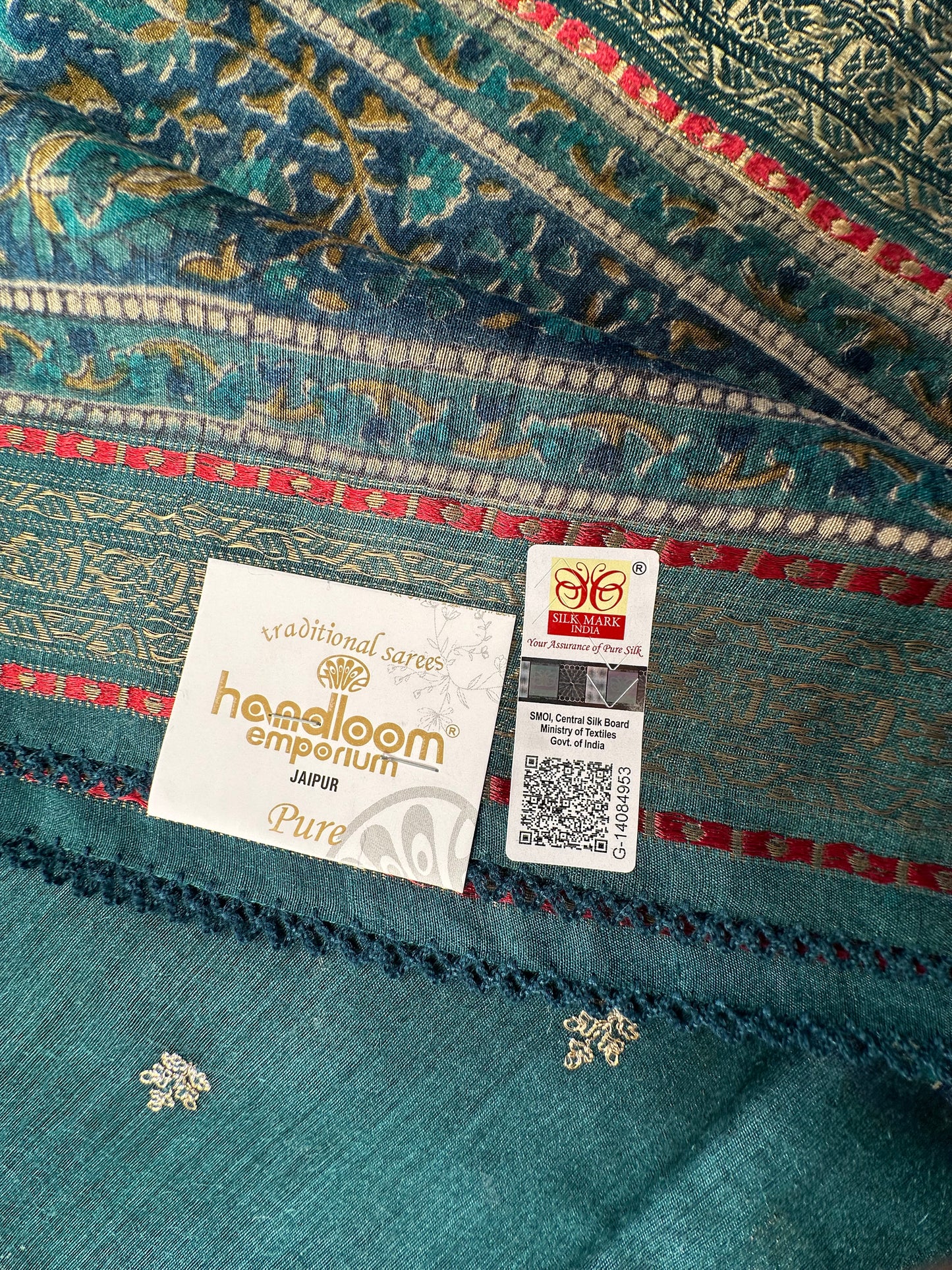 Turquoise Blue Muga Silk Saree