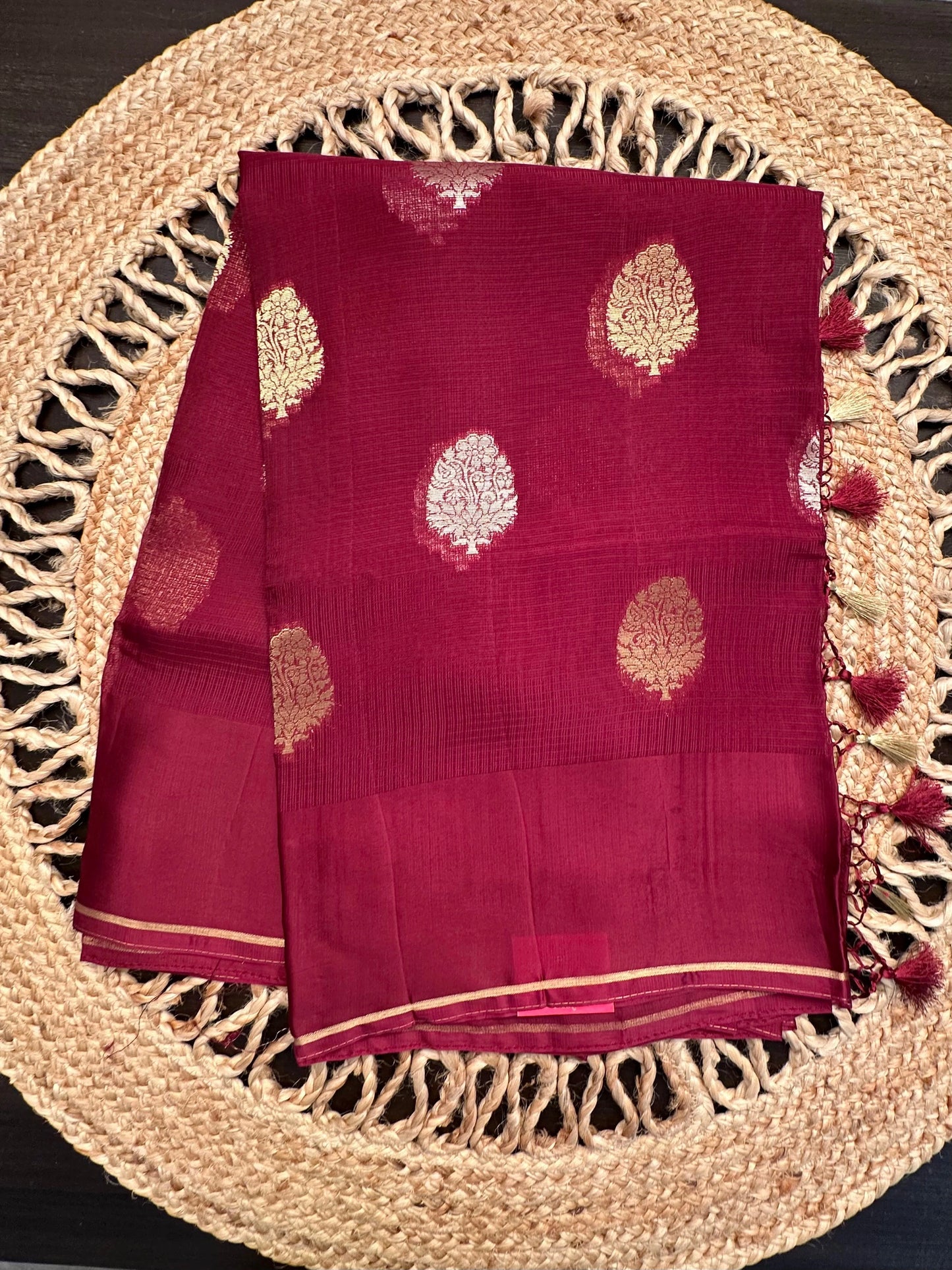 Maroon Manika Kota Doria Art Silk Saree