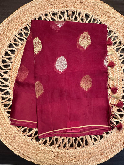Maroon Manika Kota Doria Art Silk Saree