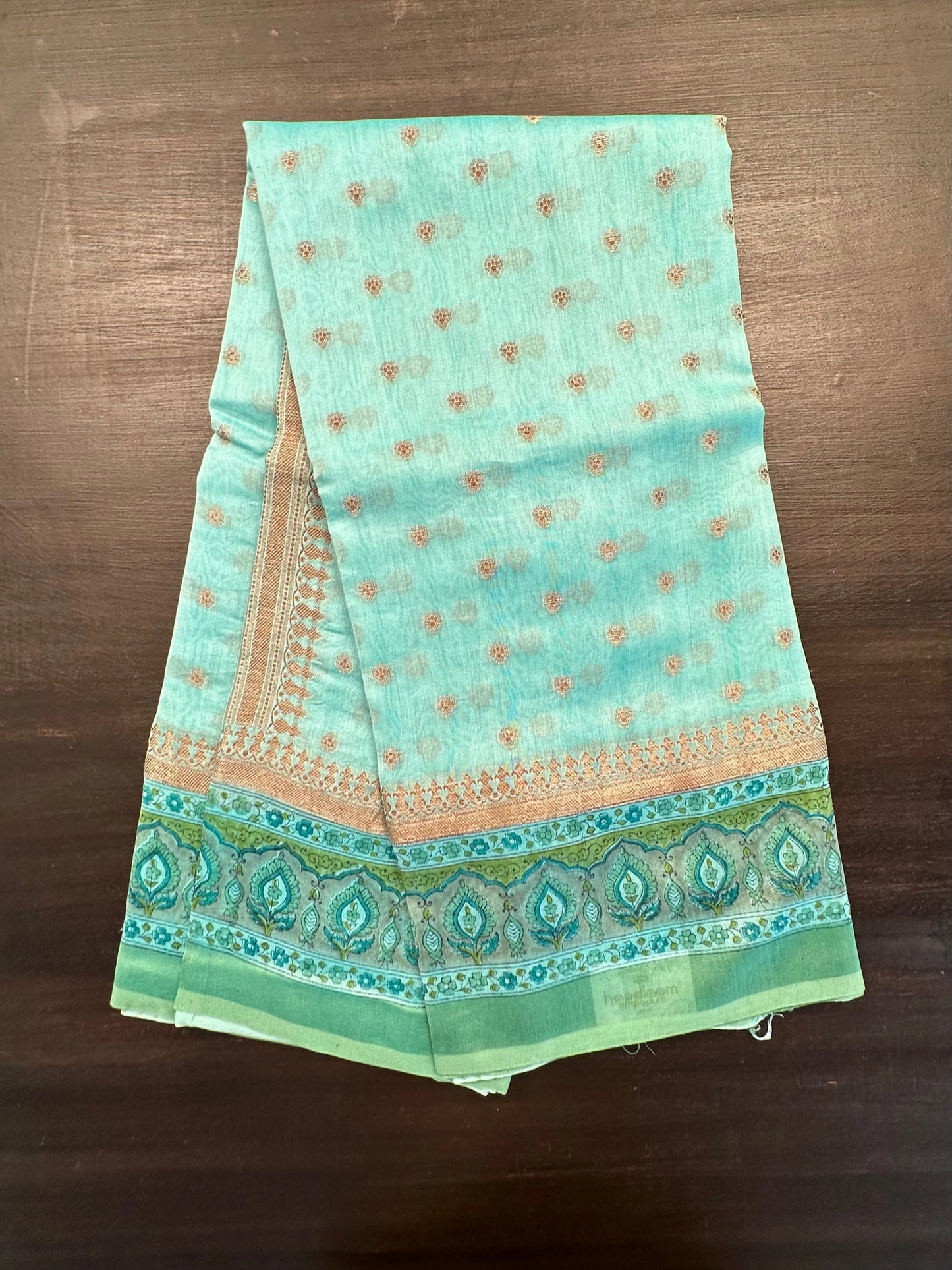 Sea Green Chanderi Saree with Hand Block Print