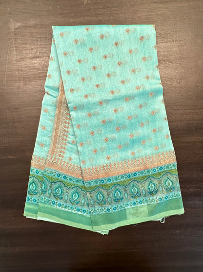 Sea Green Chanderi Saree with Hand Block Print