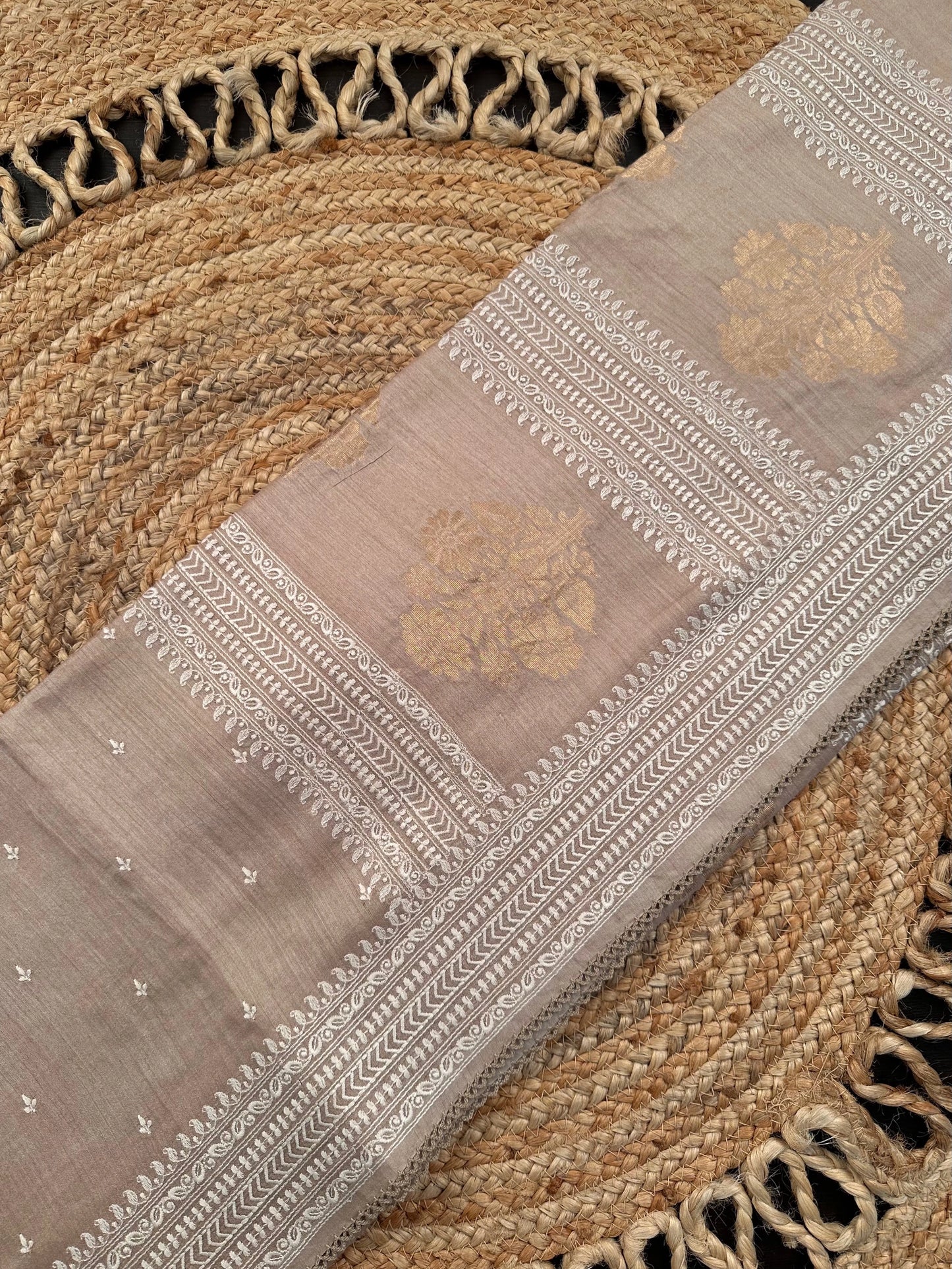 Beige Muga Silk Saree