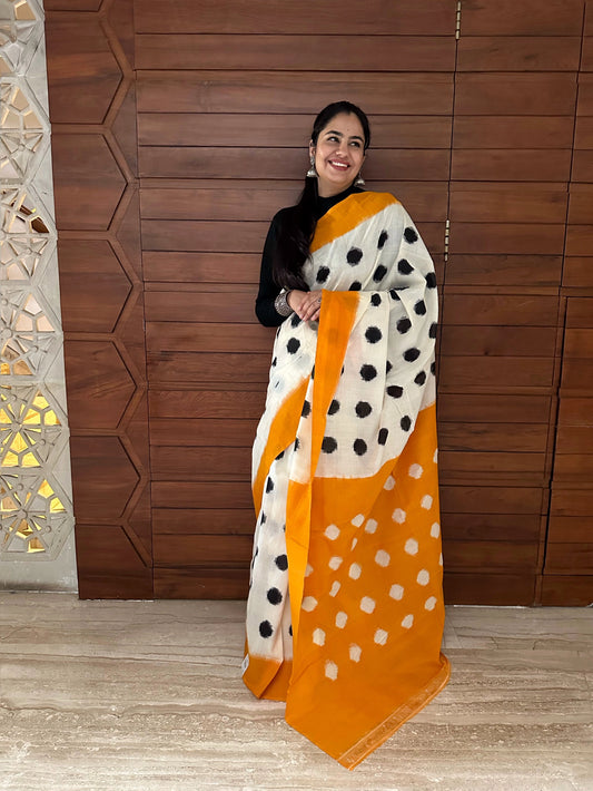 Off White Ikkat Cotton Saree