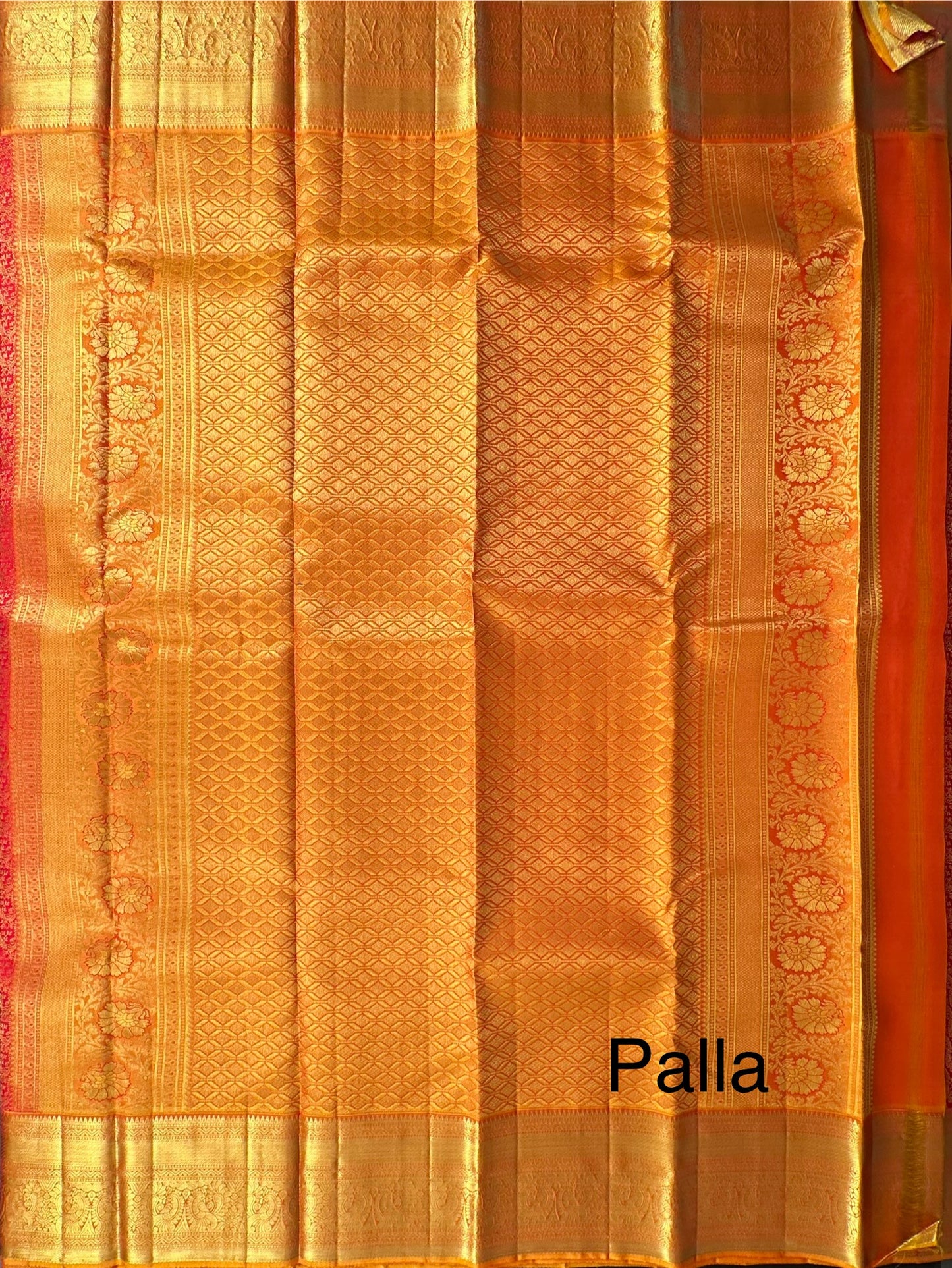 Red-Mustard Handloom Kanjivaram Jamawar Pure Silk Saree