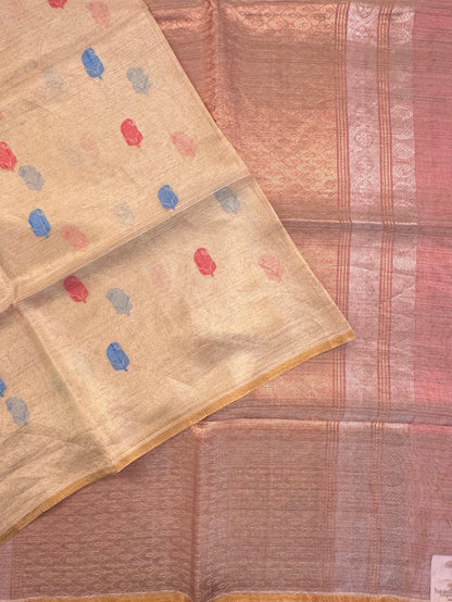 Golden-Pink Pure Tissue Silk Saree