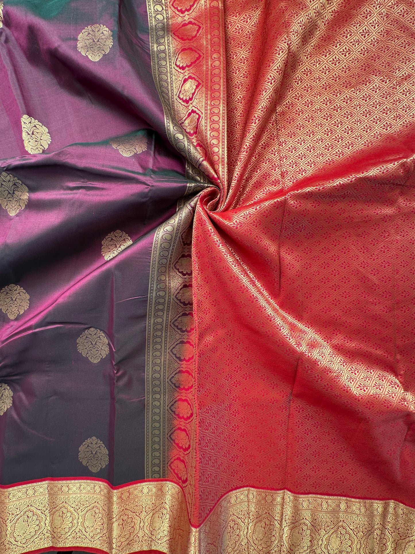 Wine Pondicherry Handloom Pure Silk Saree
