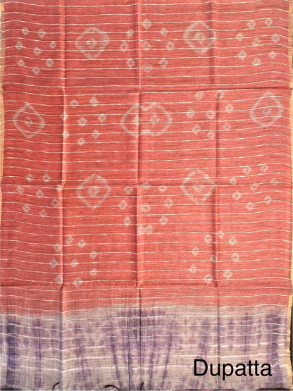 Rust-Mauve Kumari Art Cotton 3-Piece Suit