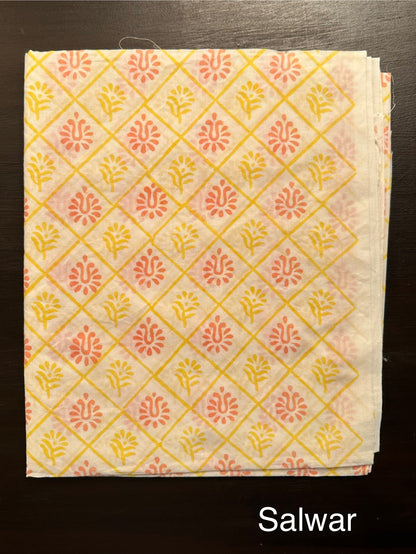 Yellow Block Printed Pure Cotton Suit