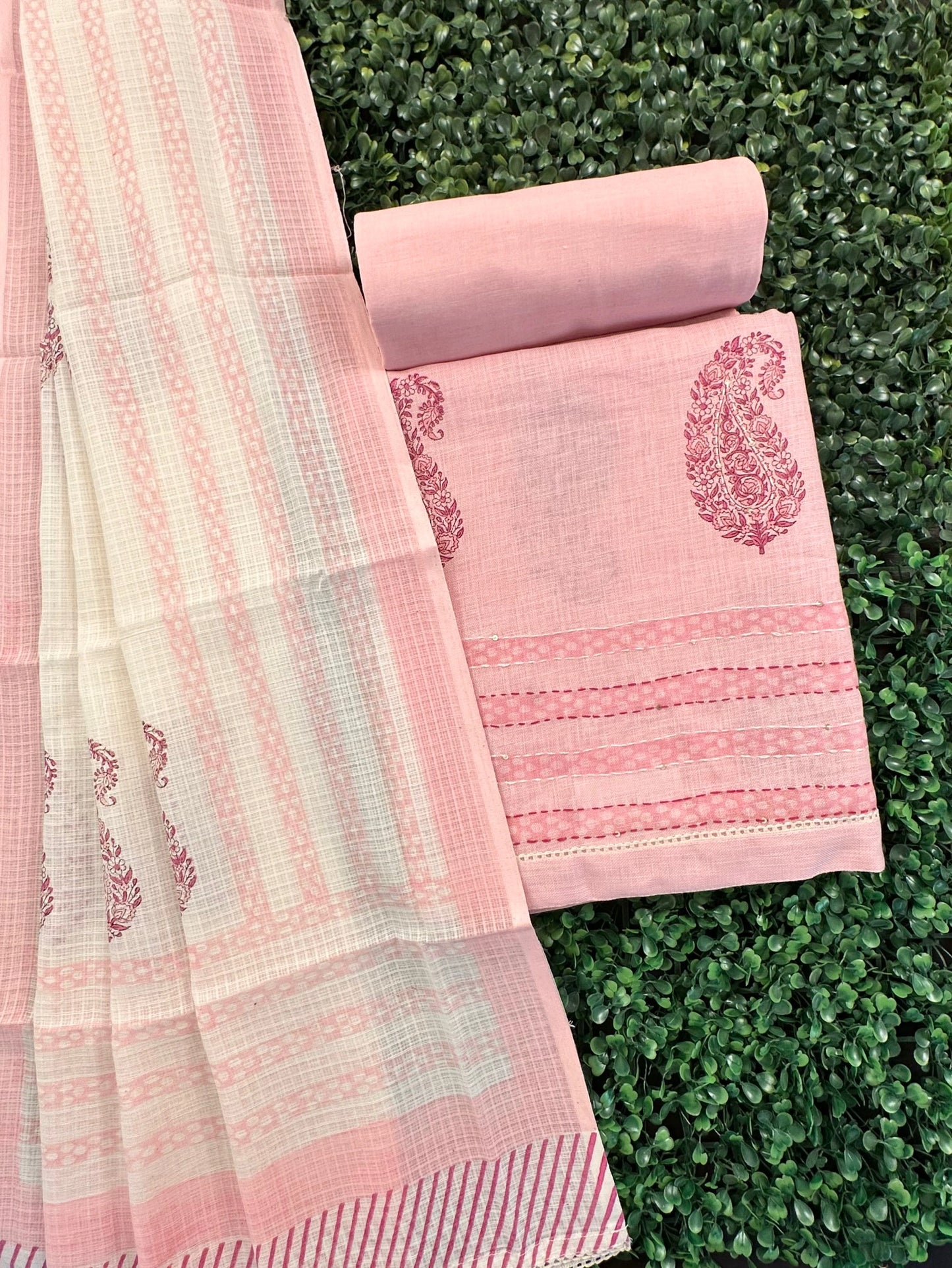 Pink Jute Cotton 3-piece Unstitched Suit