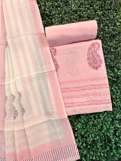 Pink Jute Cotton 3-piece Unstitched Suit