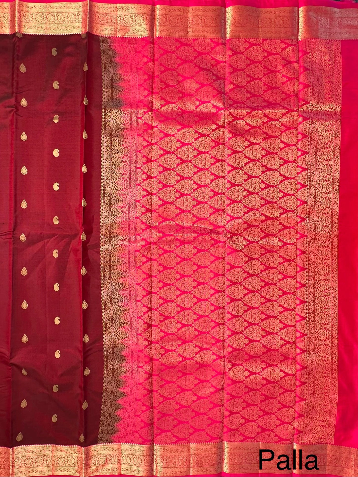Maroon-Rani Pondicherry Pure Silk Saree