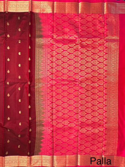 Maroon-Rani Pondicherry Pure Silk Saree