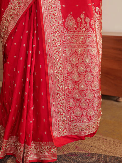 Pinkish Red Blended Silk Saree