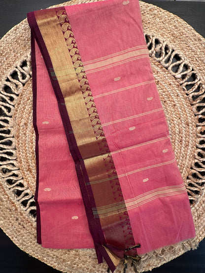 Pink Narayanpet Cotton Saree