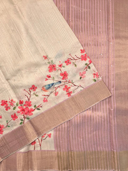 Beige-Mauve Diraa Tissue Saree
