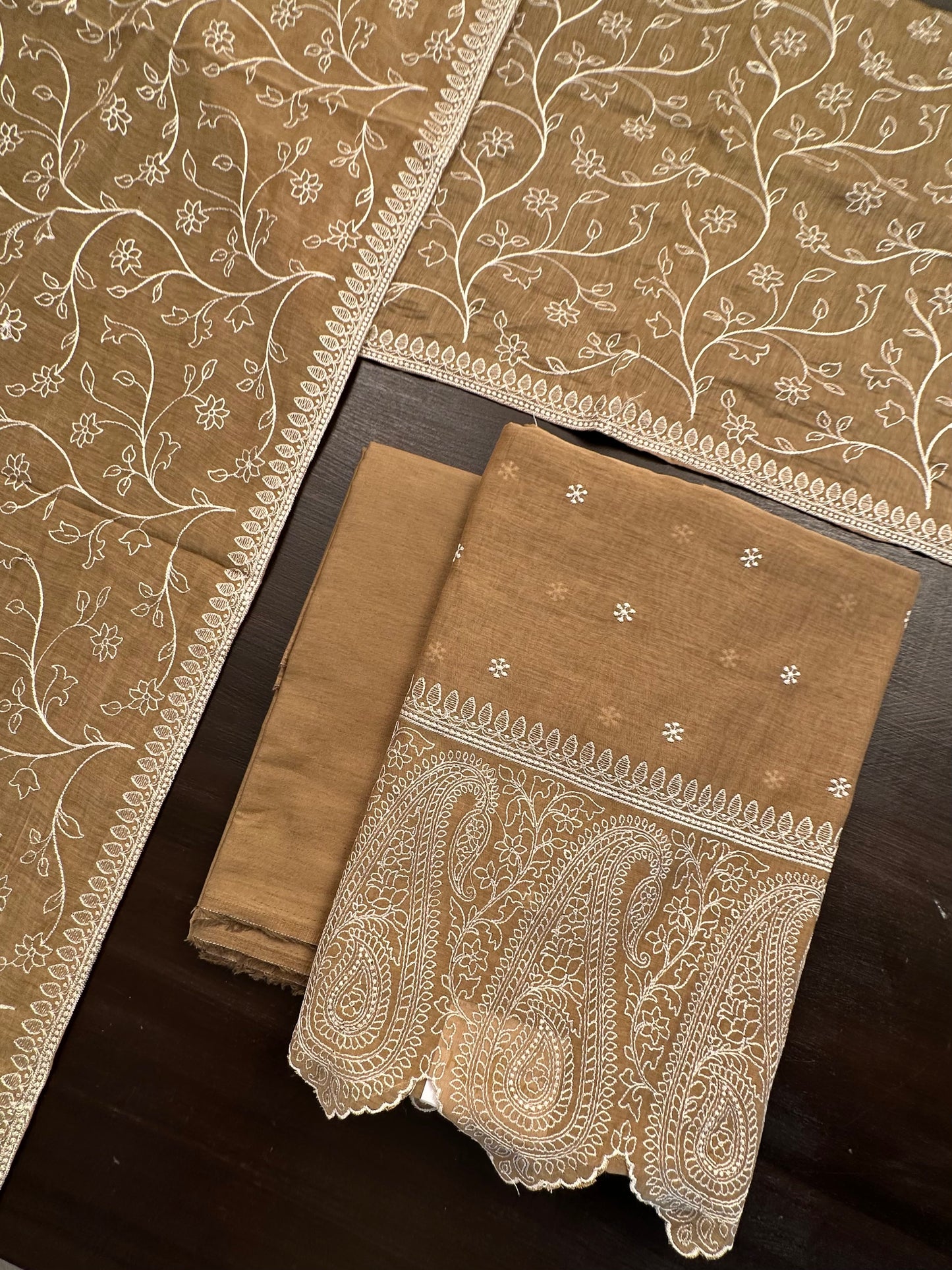 Brown Embroidery Chanderi Suit