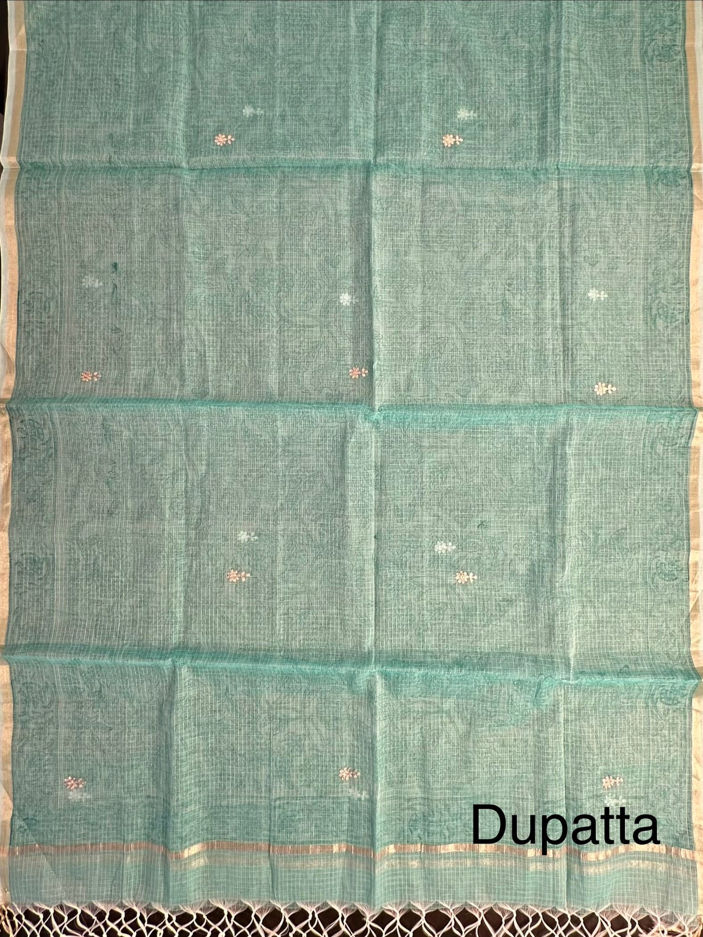 Sea Green 4-Piece Kota Doria Cotton Unstitched Suit