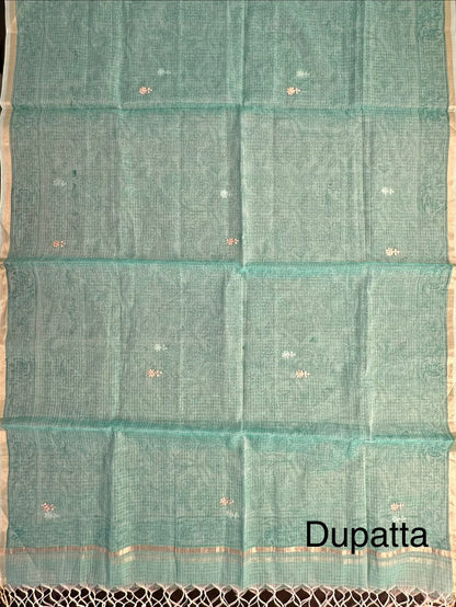 Sea Green 4-Piece Kota Doria Cotton Unstitched Suit