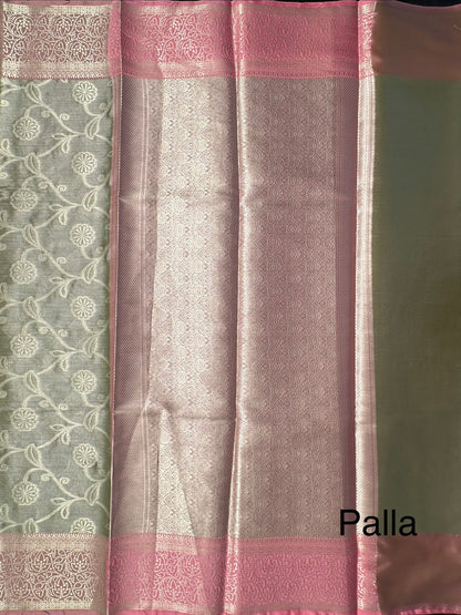 Pista Green -Pink Seerat Tissue Saree
