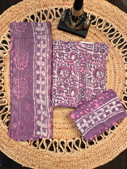 Purple Pure Cotton 3-Piece Unstitched Suit